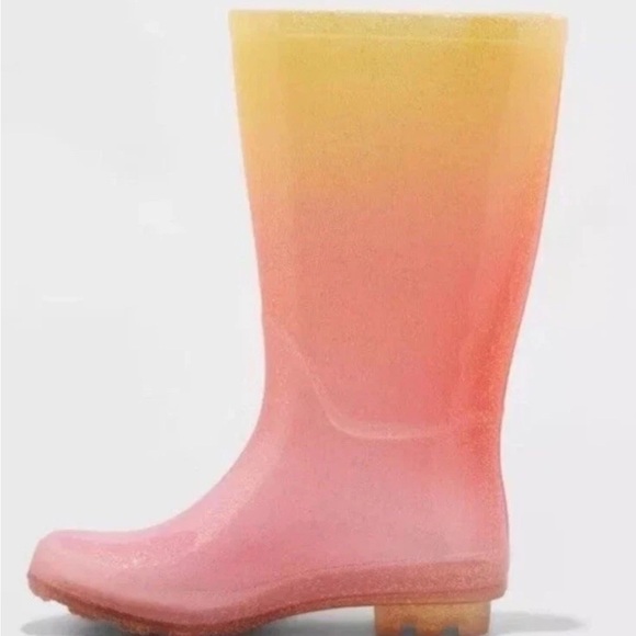 Cat & Jack | Girls Pink/Yellow Ombre Glitter CeCe Calf Length Rain Boots Size 4 - Picture 14 of 15